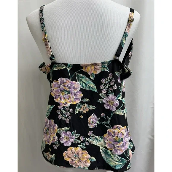 Freshwater Molded Cup Tankini Top Women's Size 2X Black & Floral Print - Picture 2 of 6